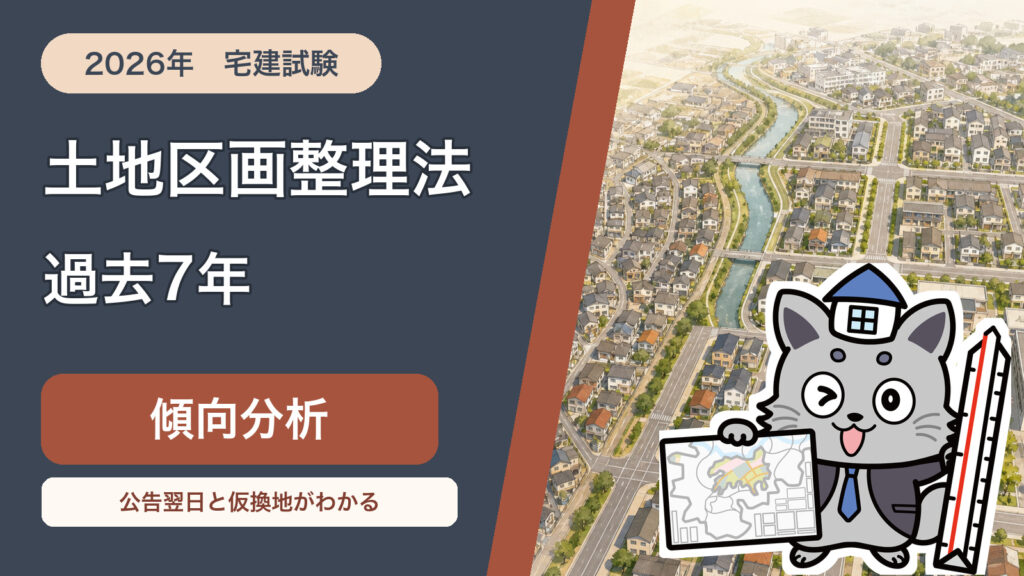 Kentoくんが土地区画整理法の過去7年傾向分析を案内するアイキャッチ