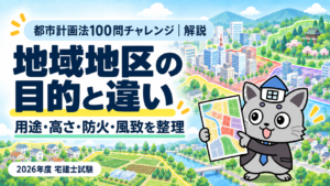 地域地区の目的と違いを解説する都市計画法100問チャレンジのアイキャッチ