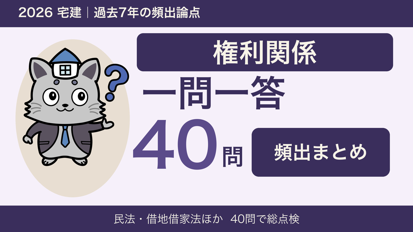 ケントくんと権利関係の一問一答40問・頻出まとめを示す2026年宅建士試験のアイキャッチ
